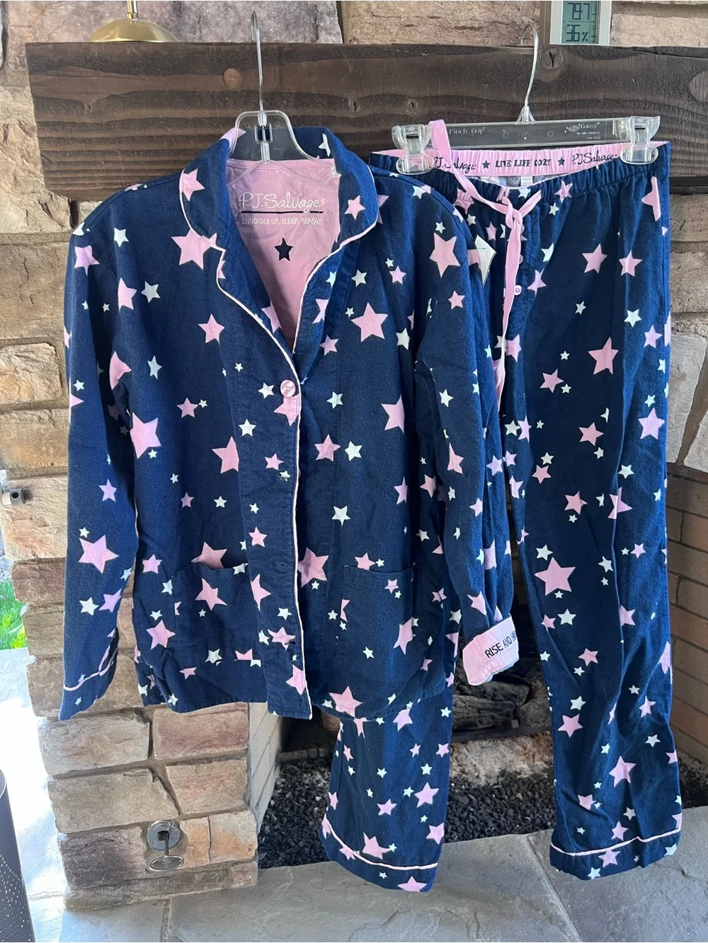 PJ Salvage Navy and Pink Star Fleece Pajama Set XS
